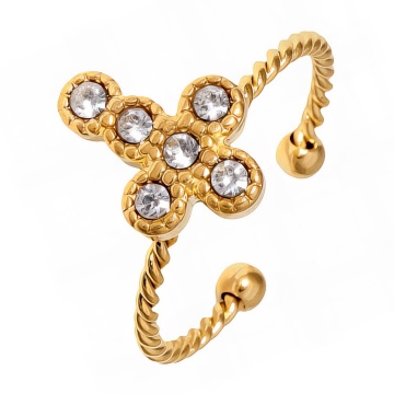Inel Cross Crystal din Inox placat cu AUR