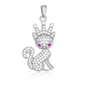 Pandantiv Mystic Cat din argint 925 - Fuchsia