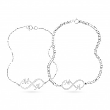 Set bratari din argint pentru cupluri cu infinit personalizabil cu orice initiale - Img 1