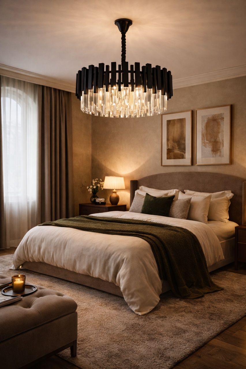 Candelabru Negru cu Cristale - 