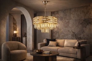 Candelabru de lux cu cristale, design elegant pentru interior contemporan