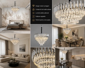 Candelabru Modern Cristale și Finisaj Argintiu - "Ravendris" - Img 2