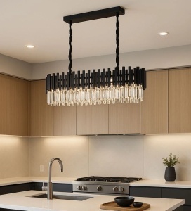 Candelabru modern negru cu cristale, design dreptunghiular