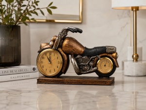 Ceas de masă decorativ cu motocicletă și termometru – "Tervani" - Img 3