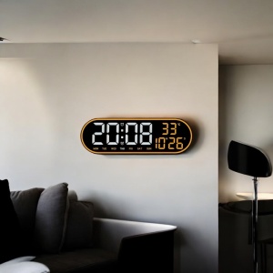 Ceas digital cu afișaj LED, telecomandă, temperatură, dată și ziua săptămânii, montaj pe perete sau pe masă, design modern