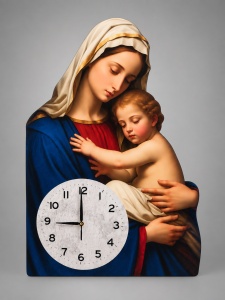 Ceas De Perete Silențios Cu Maica Domnului Și Pruncul Iisus Hristos – “Miravon”