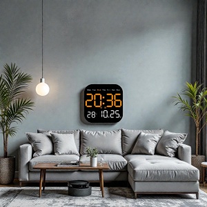 Ceas digital modern cu telecomandă, afișaj clar portocaliu, dată și temperatură, perfect pentru dormitor sau living