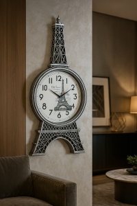 Ceas de perete Parisian vintage cu Turn Eiffel