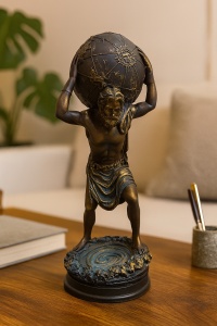 statuetă decorativă din bronz-auriu, Atlas sprijinind globul pământesc