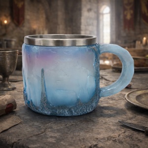 Cana decorativa cu efect gheata design fantasy albastru