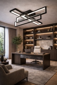 Lustra LED moderna geometrica neagra cu rame dreptunghiulare design elegant pentru living