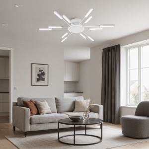 Lustră LED modernă cu brațe multiple orientabile, design minimalist ideal pentru iluminat uniform în living sau dormitor