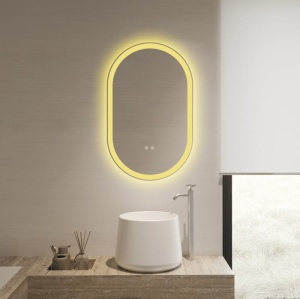 oglindă LED ovală cu funcție de dezaburire și trei tipuri de lumină – rece, caldă și neutră, design modern pentru baie
