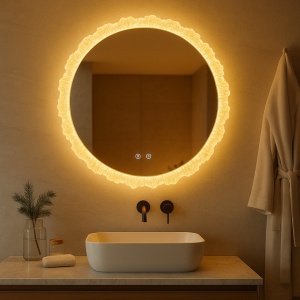 Oglindă de baie cu iluminare LED reglabilă rece, caldă și neutră, functie dezaburire, ramă acrylic și funcție touch