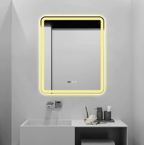 oglindă LED dreptunghiulară cu funcție de dezaburire, ceas digital, termometru și trei tipuri de lumină – rece, caldă și neutră