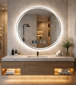 Oglinda smart baie rotunda cu iluminare ambientala
