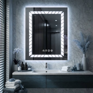 Oglinda LED DECORIALE cu Dezaburire , Ceas si Termometru 80x60cm - "Serenit"