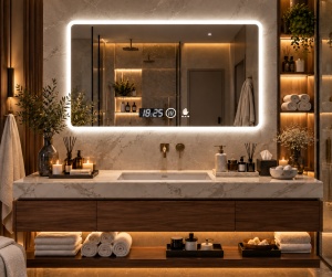 Oglinda smart pentru baie cu LED, afisaj digital si senzor de miscare