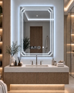 Oglinda moderna pentru baie cu LED, functii smart si senzor de miscare
