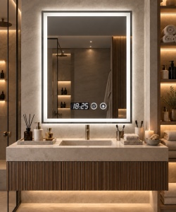 Oglinda LED Touch DECORIALE cu Dezaburire , Ceas si Termometru 80x60cm - "Keris"