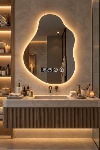 Oglinda LED Touch DECORIALE cu Dezaburire , Ceas si Termometru 80x60cm - "Montaro"