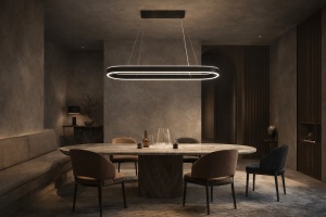 Lustră LED suspendată neagră, formă ovală modernă cu iluminare continuă