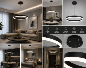 Pendul LED cu Telecomanda 55W Lumina Reglabila 2800K–6500K Design Modern Negru - Img 2