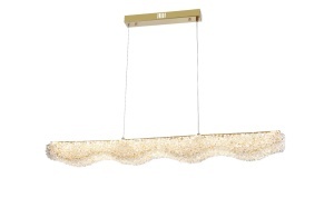 Candelabru modern linear auriu cu cristale, ideal pentru iluminat elegant în dining sau bucătărie