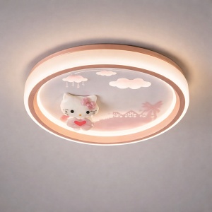 Plafonieră LED Roz cu Pisicuță 3D și Telecomandă Lumină Reglabilă 3000–6500K