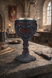 Pocal decorativ cu dragoni cupa fantasy stil medieval