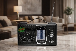 Radio portabil LEOTEC cu antenă telescopică, 11 benzi FM AM SW, design clasic, boxă puternică 200W PMPO