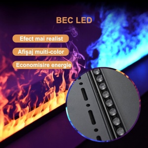 șemineu electric cu flăcări 3D din abur, telecomandă multicolor, încălzire și afișaj LCD incorporabil din oțel