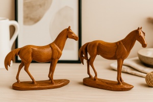 Set figurine decorative cai din rășină, ornamente rustice elegante