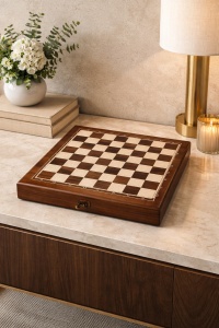 Set de sah premium cu carti de joc si zaruri in cutie decorativa