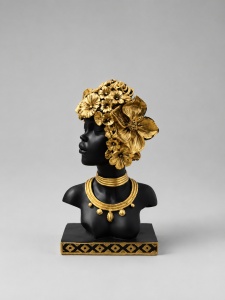 Statuetă Africană Decorativă cu Elemente Florale - "Zanoria"