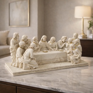 Statuetă decorativă Cina cea de Taină cu Iisus Hristos și cei 12 apostoli, ornament religios creștin pentru interior