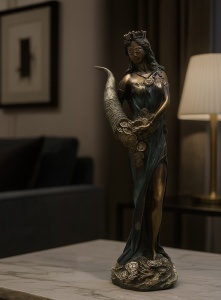 Statuetă femeie cu corn abundență - Decor simbolic prosperitate