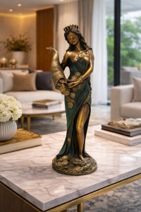 Statuetă femeie cu corn abundență - Decor simbolic prosperitate