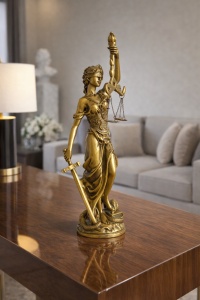 Reprezentare elegantă zeița justiției cu sabie și balanță echilibrată
