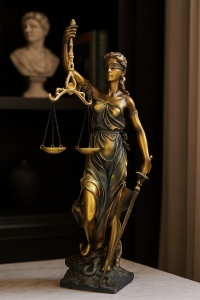 Statuetă Doamna Justiție în picioare, cu sabie și balanță