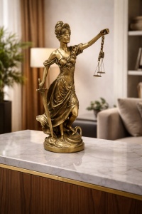 Statuetă decorativă Justiția cu sabie și balanță, simbol al legii și imparțialității