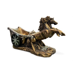 Ornament elegant cu cal și suport pentru sticlă, figurină decorativă cu ceas încorporat