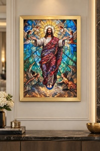 Tablou cu Iisus Hristos cu Pietricele 70x50cm - Gold - Img 2