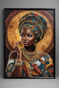 Tablou Femeie Africană cu Pietricele 70x50cm - Black