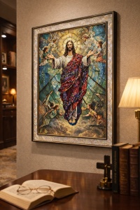 Tablou Iisus Hristos cu Pietricele si Sclipici 72x52cm