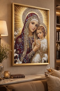 Tablou Maica Domnului cu Pruncul Iisus Hristos cu Pietricele 60x40cm