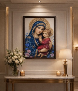 Tablou Maica Domnului cu Pruncul Iisus Hristos cu Pietricele 60x40cm