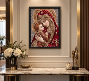 Tablou Maica Domnului cu Pruncul Iisus Hristos cu Pietricele 40x30cm - Black - Img 2
