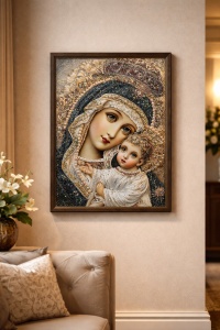Tablou Maica Domnului cu Pruncul Iisus Hristos cu Pietricele 60x40cm