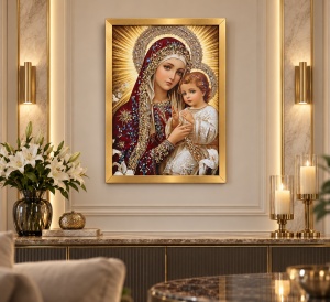 Tablou Maica Domnului cu Pruncul Iisus Hristos cu Pietricele 60x40cm - Gold - Img 2